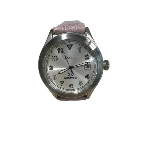 Fossil Defender Women\'s Silver Dial Watch with Pink Leather Strap New Battery